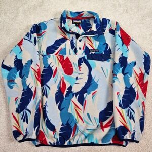 Patagonia Synchilla Snap-T Fleece Pullover Women's Sz S Rare Feather Print Blue